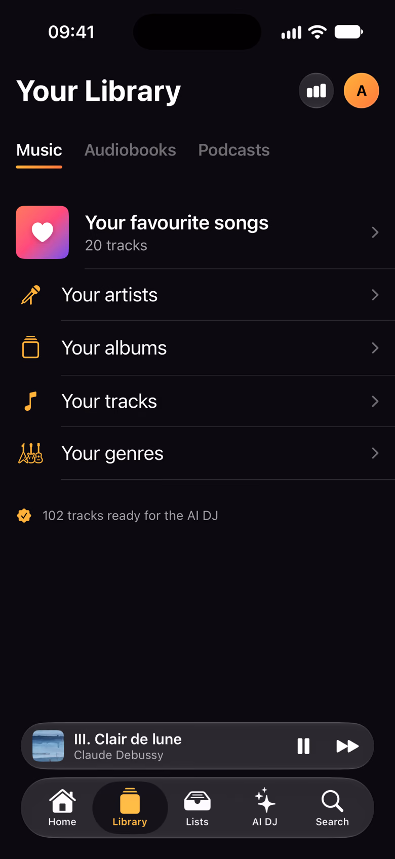 The album “Nocturnes” by Frédéric Chopin with play, shuffle and AI Shuffle