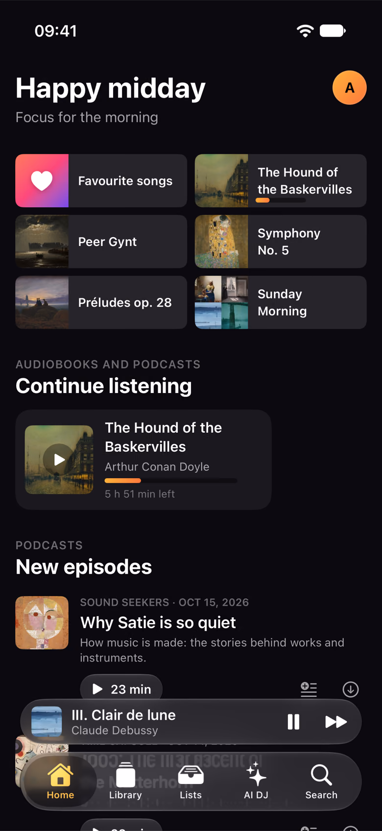 Sonivora’s Home with shortcuts, continue listening and new podcast episodes