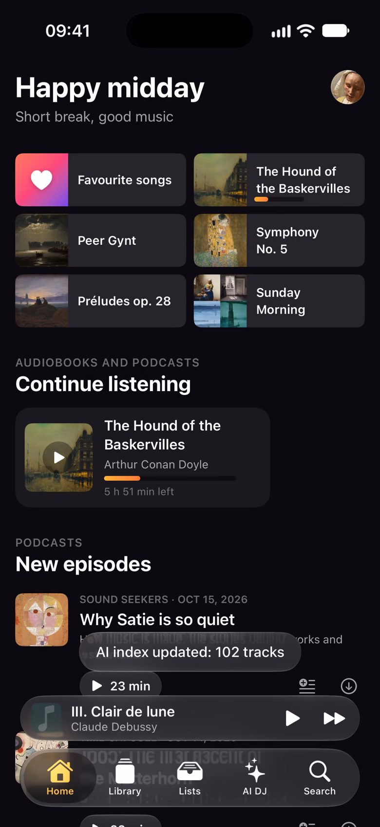 The library with favourite songs, artists, albums, tracks and genres