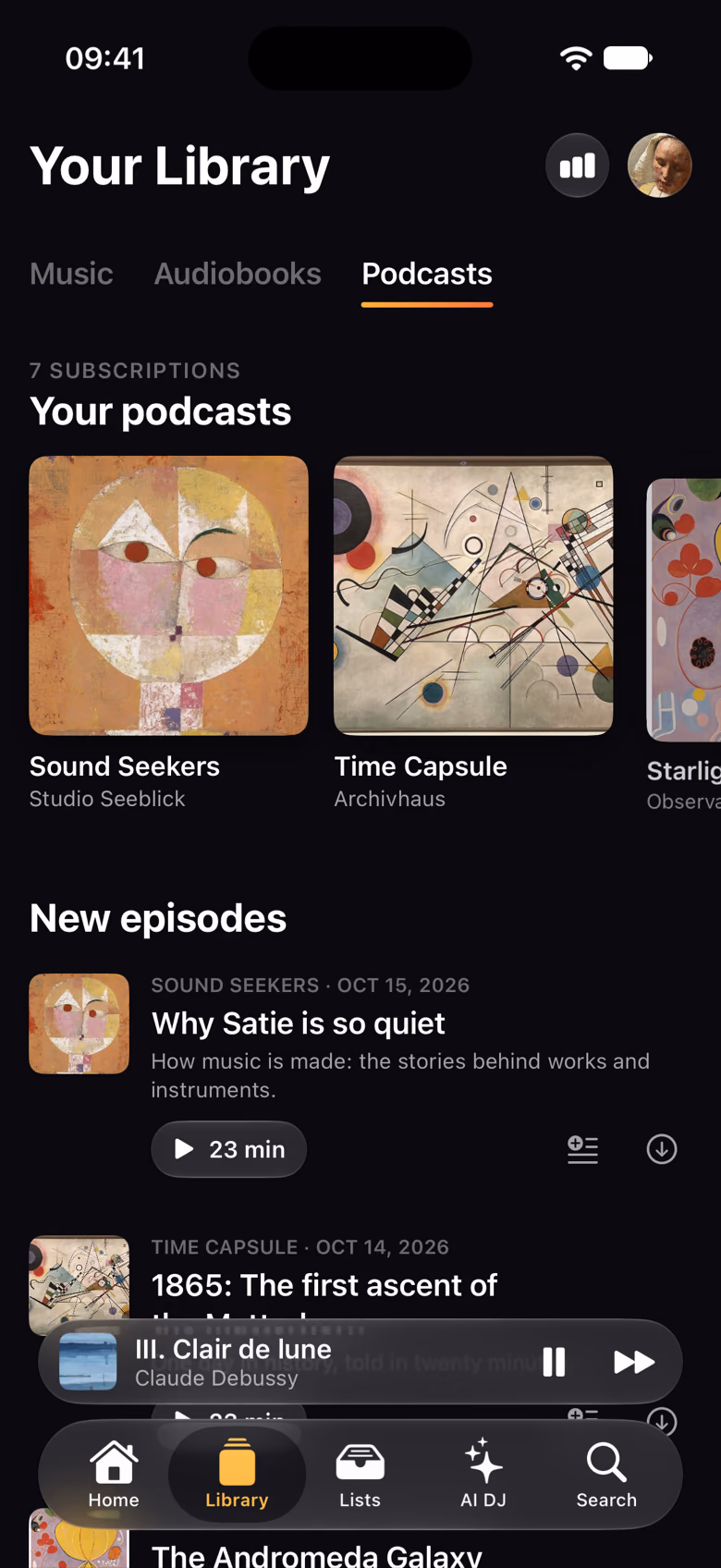 Subscribed podcasts and their new episodes