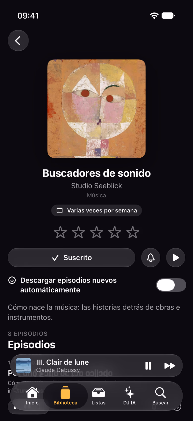 Un pódcast con suscripción, campana y episodios