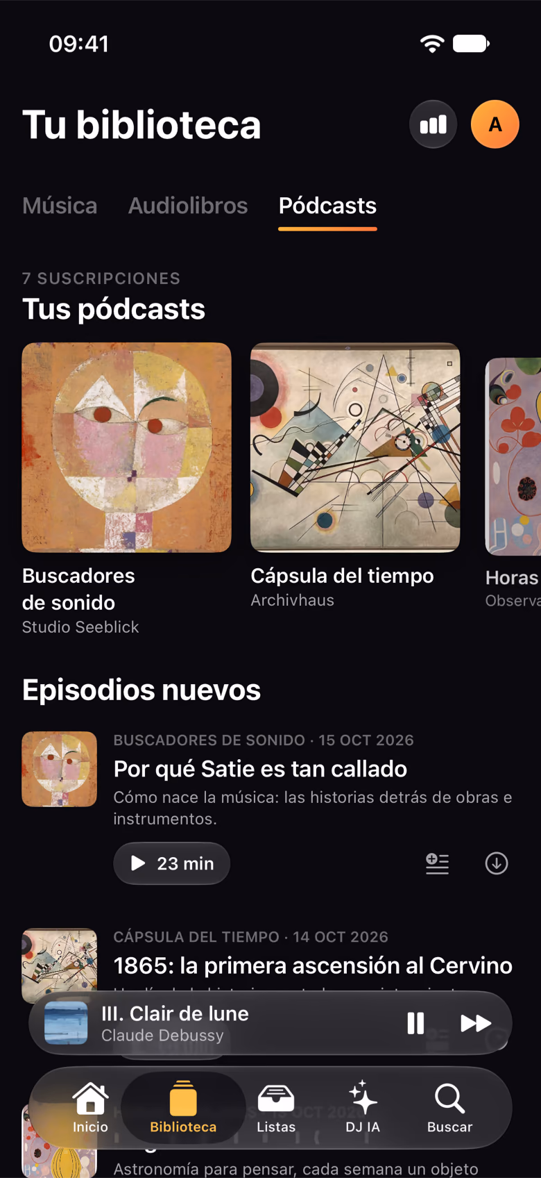 Los pódcasts suscritos y sus episodios nuevos
