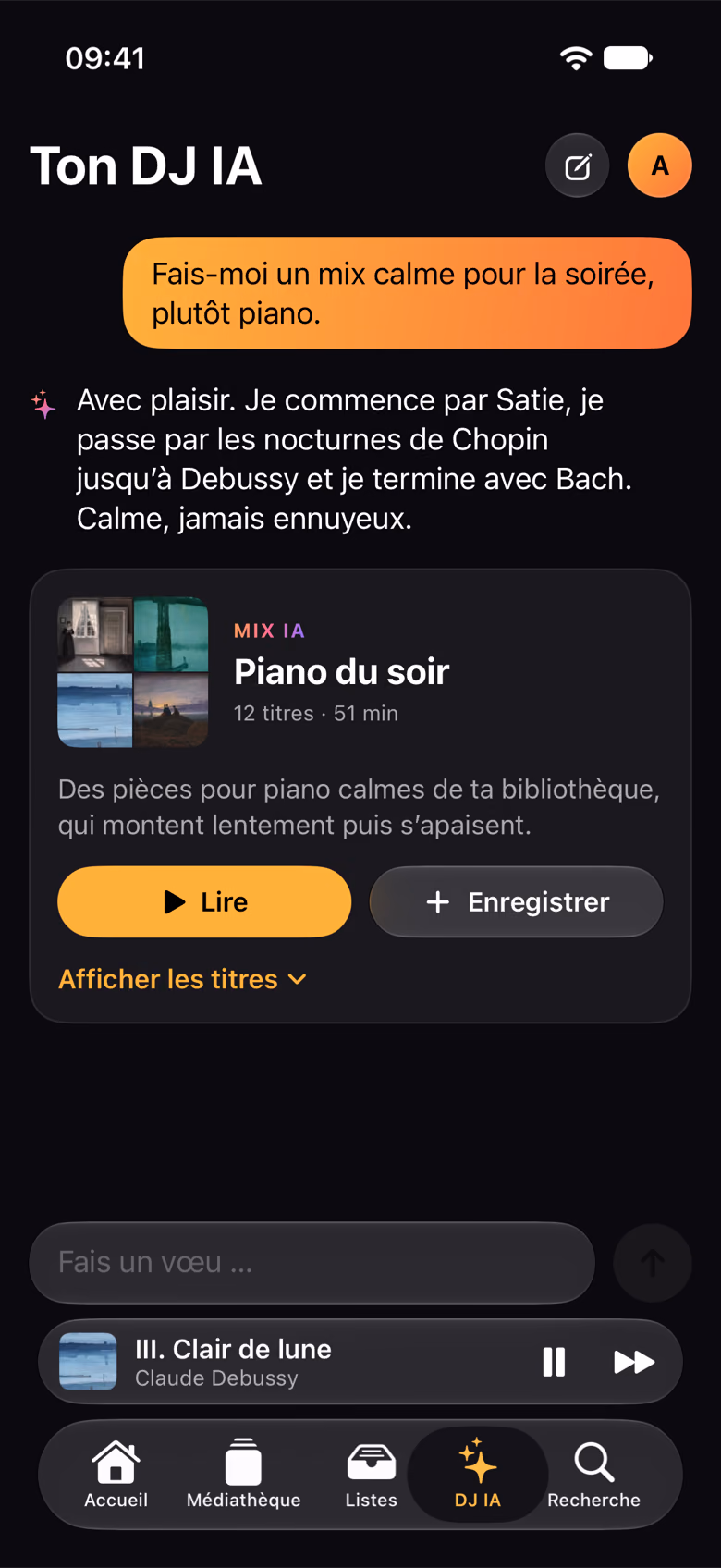 Le DJ IA compose un mix de piano calme pour la soirée