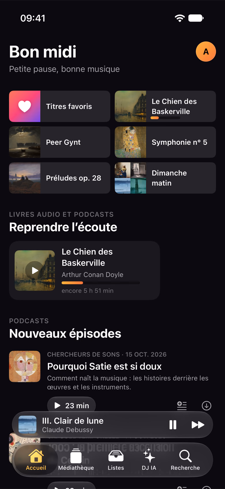 L’accueil de Sonivora avec raccourcis, reprise de l’écoute et nouveaux épisodes de podcasts