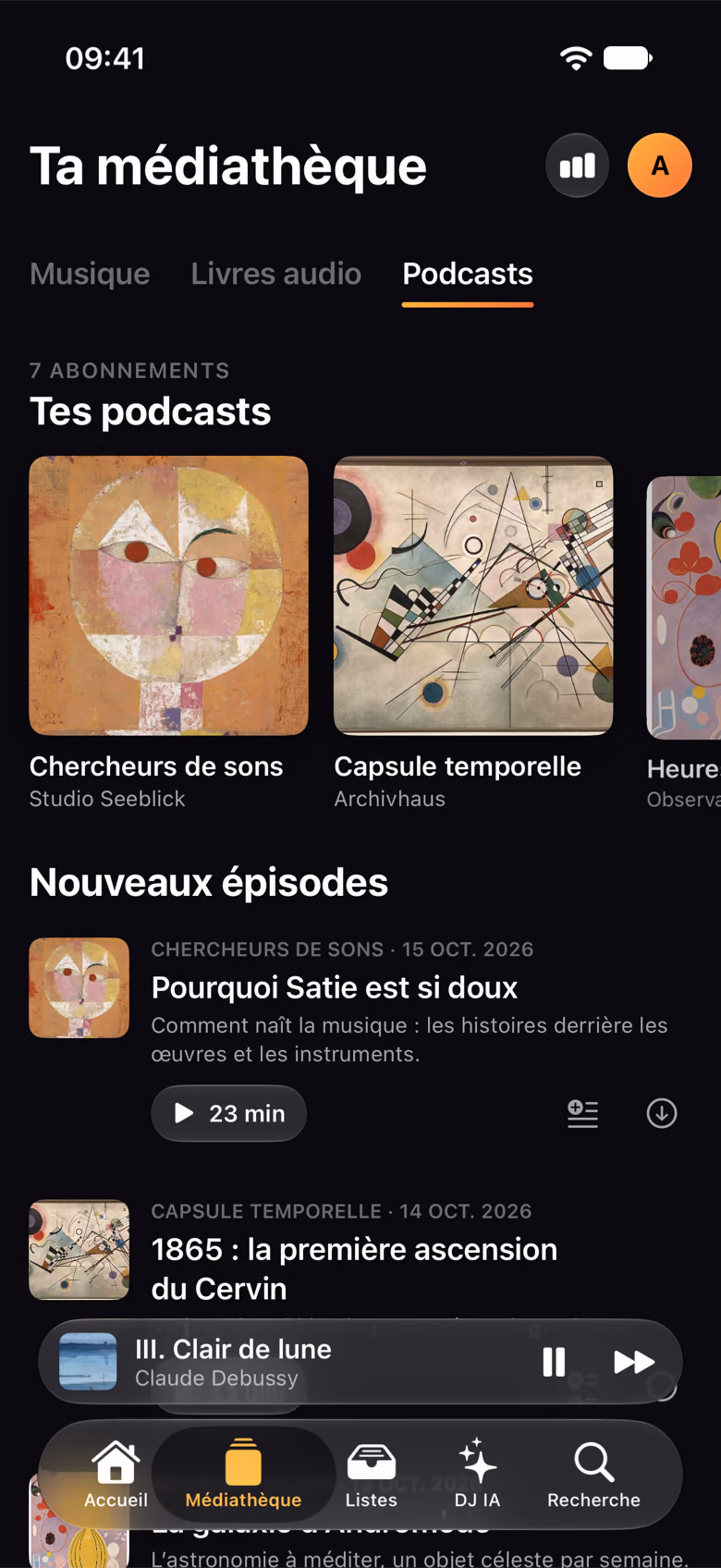 Les podcasts suivis et leurs nouveaux épisodes