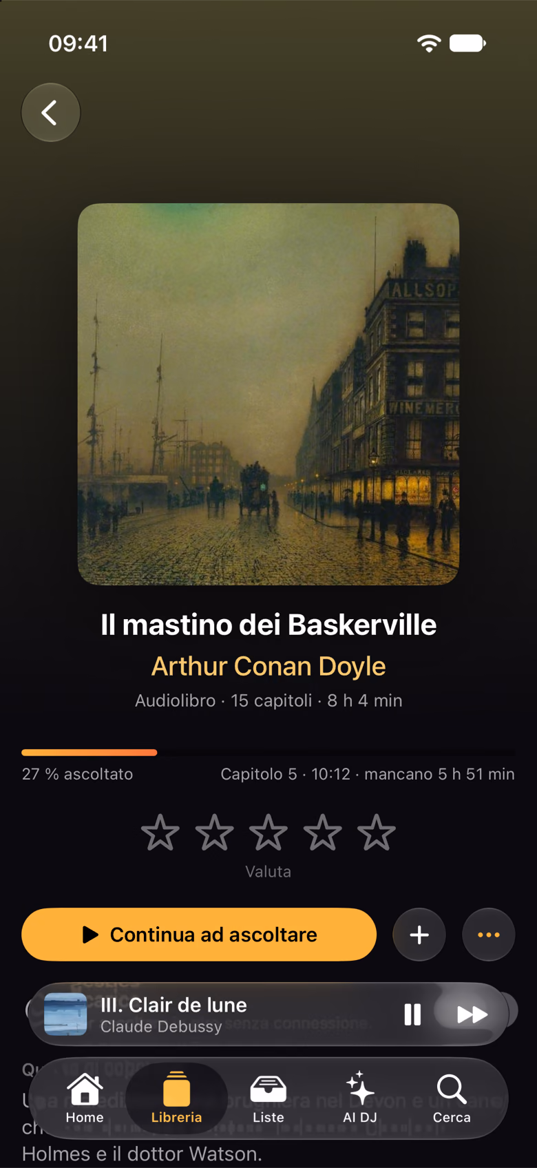 L’audiolibro «Il mastino dei Baskerville» con avanzamento e capitolo