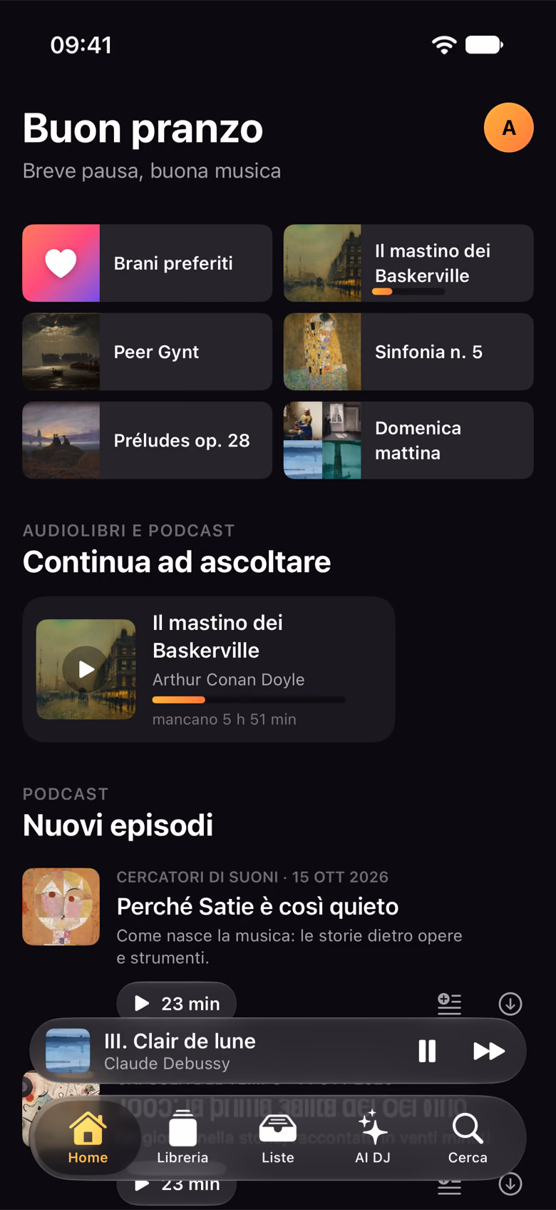 La Home di Sonivora con accesso rapido, continua ad ascoltare e nuove puntate di podcast